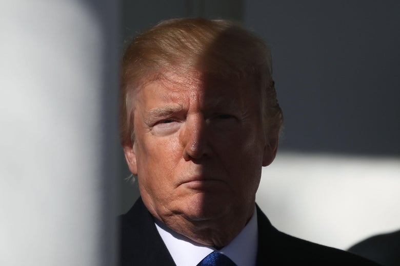 President Donald Trump stands in the colonnade as he is introduced to speak to March for Life participants and pro-life leaders in the Rose Garden at the White House on January 19, 2018 in Washington, DC. The annual march takes place around the anniversary of Roe v. Wade, Supreme Court decision that came on January 22, 1974.